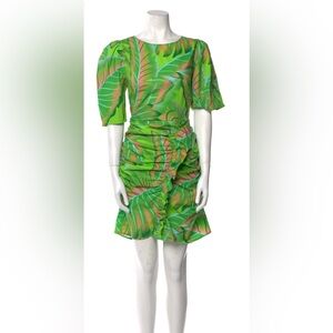 Farm Rio for Anthropologie Tropical Green Leaf Print Dress